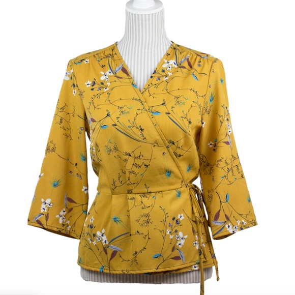 Tops - NEW Mustard Floral Wrap Blouse top shirt